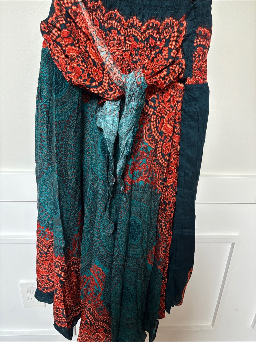 B Bangkok Pants Bohemian Mandala Print Maxi Skirt Dress.